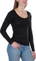 ConfidenceForAll® Dames Premium Anti Zweet Shirt met Ingenaaide Okselpads - Zijdezacht Modal en Verkoelend Katoen - Maat L Zwart Lange mouw