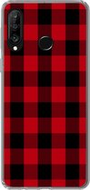 Geschikt voor Huawei P30 Lite hoesje - Plaid - Zwart - Rood - Siliconen Telefoonhoesje