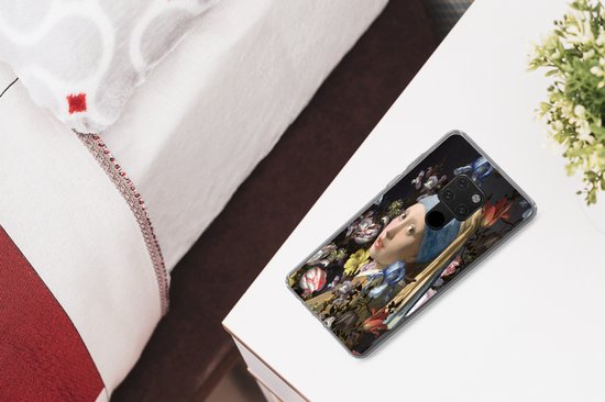 Telefoonhoesje Geschikt voor Huawei P40 Lite hoesje - Meisje met de parel - Johannes Vermeer - Bloemen - Siliconen Telefoonhoesje Telefoonhoesje