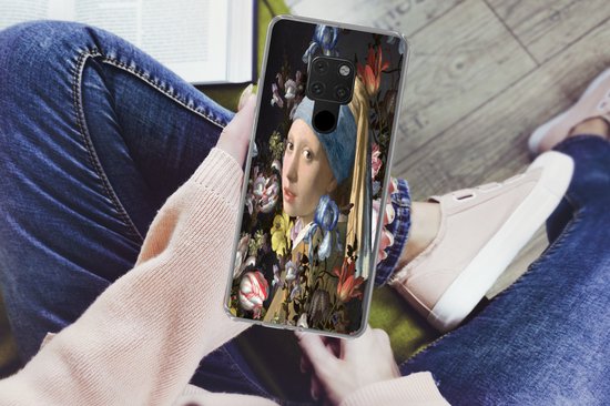 Telefoonhoesje Geschikt voor Huawei P40 Lite hoesje - Meisje met de parel - Johannes Vermeer - Bloemen - Siliconen Telefoonhoesje Telefoonhoesje