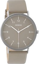 OOZOO Timepieces - Zilveren horloge met taupe leren band - C10821 - Ø40