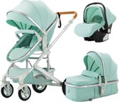 Lavazo® Kinderwagen 3 In 1 - Buggy - Baby Wagen - Wandelwagen - Met Autostoel & Wieg - Kinderwagens - Baby Buggy - Kinderwagen - Groen