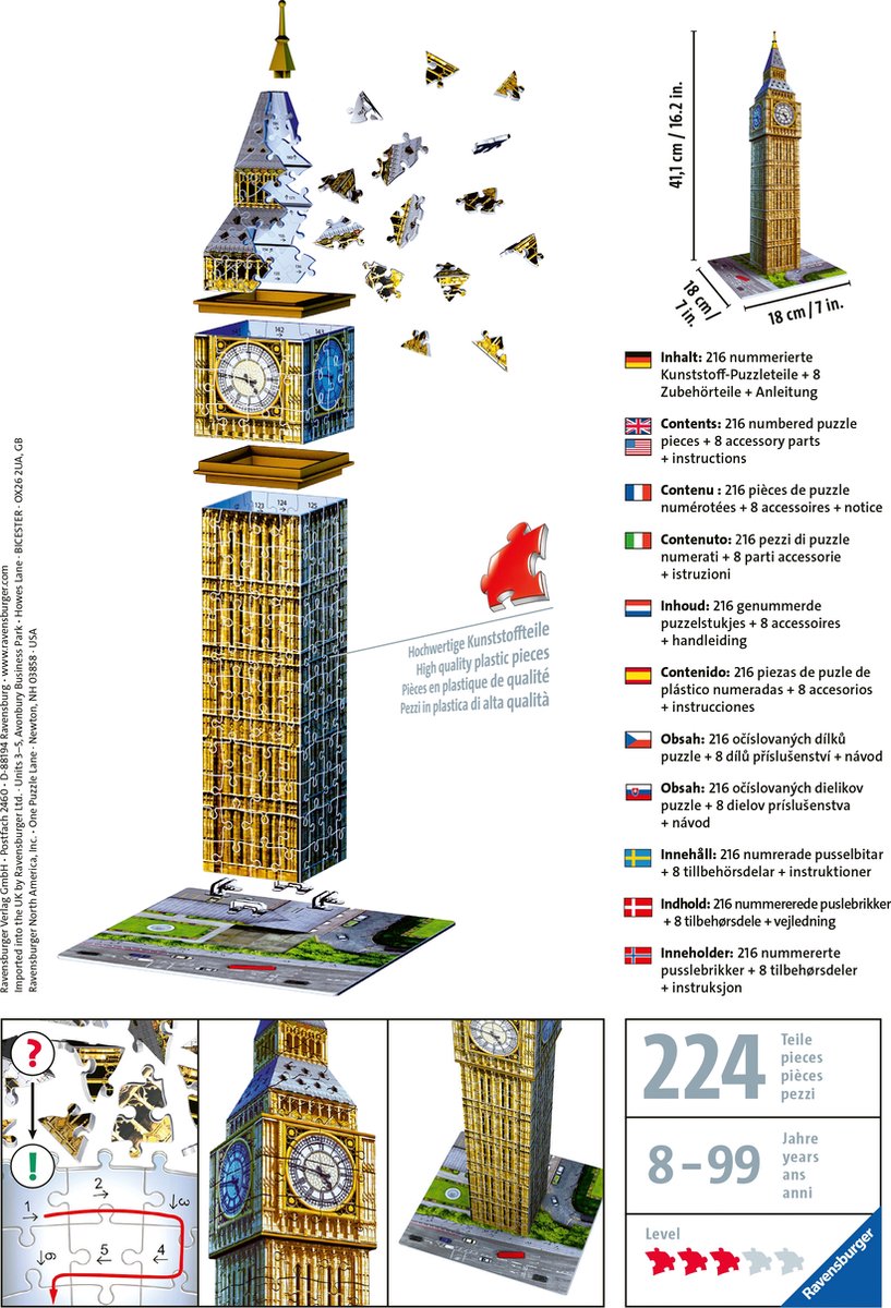 Voornaamwoord Prooi Vermenigvuldiging Ravensburger Big Ben - 3D Puzzel gebouw van 216 stukjes | bol.com