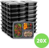 Prep meal bakjes- meal prep bakjes-vershoudbakjes- diepvriesbakjes-plastic bakjes met deksel-prep meal-vershouddoos-magnetron bakjes met deksel-1L-BPA-vrij-20 stuks- 3 compartiment