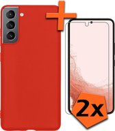 Hoesje Geschikt voor Samsung S22 Plus Hoesje Siliconen Cover Case Met 2x Screenprotector - Hoes Geschikt voor Samsung Galaxy S22 Plus Hoes Back Case - Rood