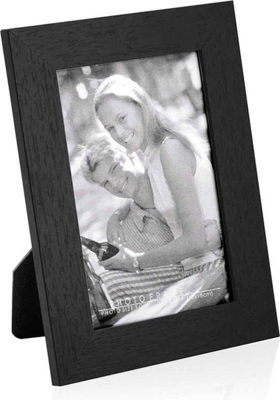 Fotolijst met houten frame - met beschermglas - 10 x 15 cm - Moederdag cadeautje - zwart - Vaderdag cadeau