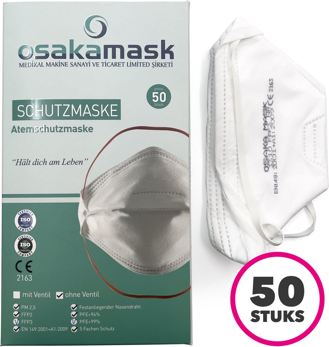 FFP3 mondmasker - Wegwerp mondkapjes - Officieel gecertificeerd - Medische mondkapjes - Chirurgische mondmaskers - Stoffen mondkapjes - Filter mondmaskers - 50 Stuks