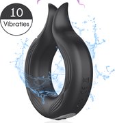 Toys Hub® Luxe Vibrerende Cockring - Met Clitoris Stimulator - 10 Vibraties - Siliconen - Sex Toys Voor Koppels & Mannen - Penisring - Cockring Vibrerend - Zwart