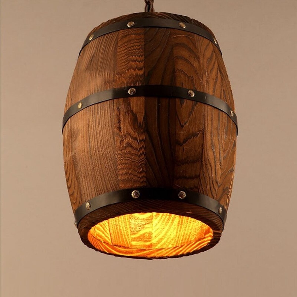 Polaza® Wijn Ton Lamp - Wood Wine Barrel Hanglamp - Lampenkap - Amerikaanse Country Loft Wood Hanging Armatuur Plafondlamp - E27 Licht voor Cafe Living Eetkamer