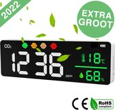 Riven CO2-Meter - Wit - Extra Groot Scherm - Automatisch Alarm - Ophangsysteem - Draagbaar - Luchtvochtigheidsmeter -  Temperatuurmeter