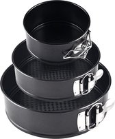 BOTC - 3 delig Ronde Springvorm Set - FDA gecertificeerd - Maten: 4/7 /9 Inch - Bakblik Rond - Taartvorm - Bakvorm - RVS - Anti Aanbaklaag - Cheesecake pan set met verwijderbare bodem - Zwart