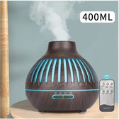 Aroma Diffuser Luchtbevochtiger 400ml met Afstandsbediening – Aromatherapie - Donkerbruin houtmotief