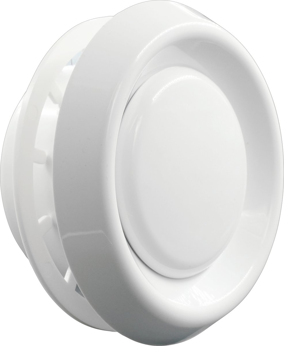 Ventielrooster afsluitbaar & hoge montagebus & klemring aansluitdiameter Ø80mm, kunststof wit