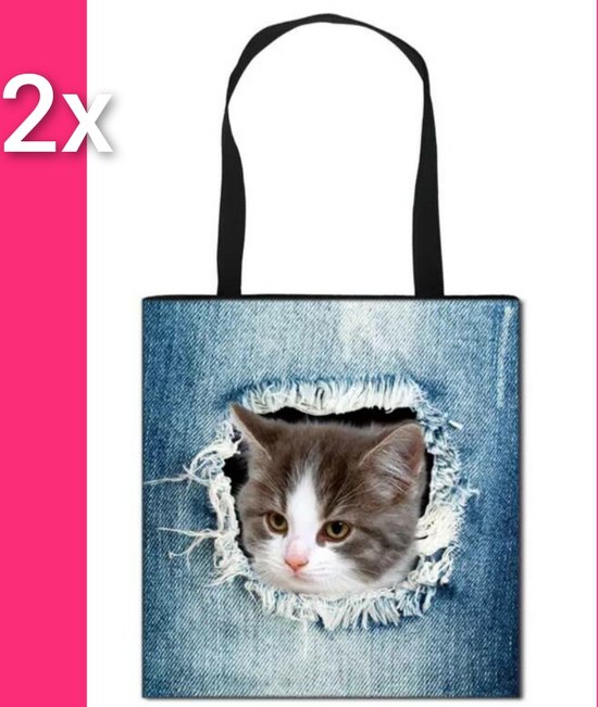 Kattenhebbedingen - 2x Tas - Kat - Poes - Voor de kattenliefhebber - Kat bruin/wit