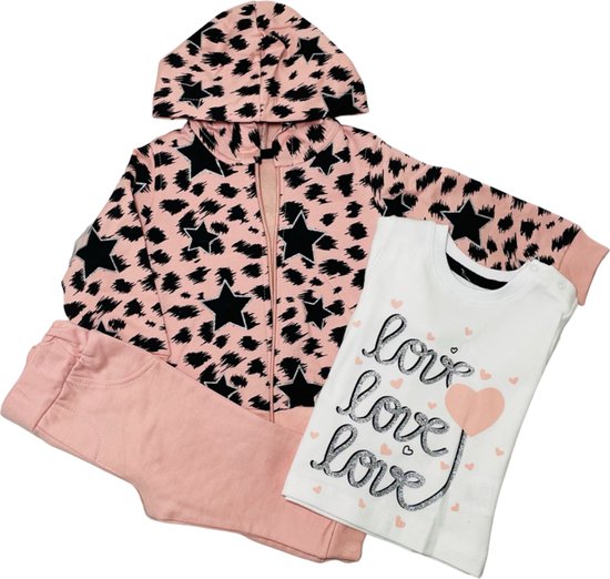 Baby kledingset 3 delig Joggingbroek, hoodie en t-shirt lange mouw. Love love love