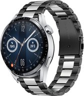 Stalen Smartwatch bandje - Geschikt voor  Huawei Watch GT 3 46mm stalen band - zwart/zilver - 46mm - Strap-it Horlogeband / Polsband / Armband