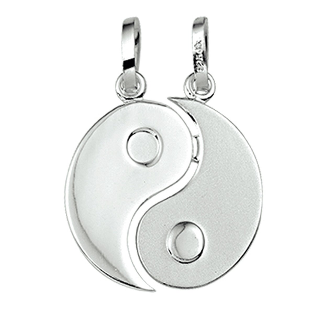 Vriendschapshartje® - Yin Yang - gematteerd echt zilveren BFF ketting - best friends hanger met 2 zilveren Jasseron kettingen 50cm 1mm