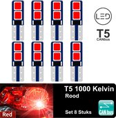 8x T5 CANBus Led Lamp set 8 stuks | Rood | 240LM | 12V | 4 SMD 3030 | Verlichting | W3W W1.2W Led Auto-interieur Verlichting Dashboard Warming Indicator Wig auto Instrument Lamp |