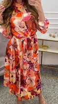 7/8e bloemenprint jurk met split | oranje | kan gedragen worden tot XL