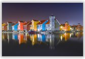 Gekleurde huizen in Groningen op Aluminium - Foto op Dibond - Aluminium Schilderij - Wanddecoratie - 90x60 cm