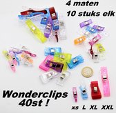 40st Wonder Clips in verschillende maten: 10 stuks per maat XS-L-XL-XXL