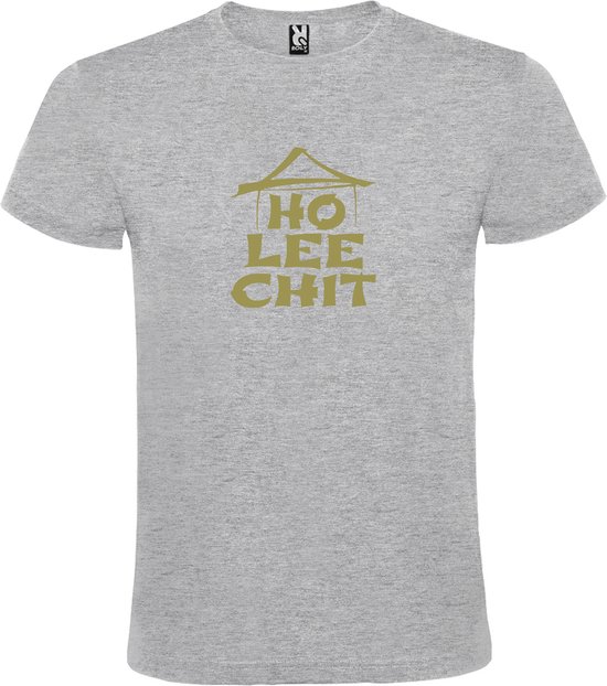 Grijs t-shirt met " Ho Lee Chit " print Goud size XXXXL