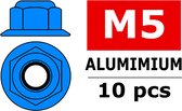 Team Corally - Aluminium zelfborgende zeskantmoer met flens - M5 - Blauw - 10 st