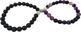Bracelet serti d'aimant | bracelet de couple | Violet - Perles Zwart | Bracelet femme - Bracelet homme - Cadeau romantique - Bracelet d'amitié