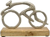 Sculptuur Fietser -racefiets - 20x6x16 - metaal en mangohout beeld in beweging