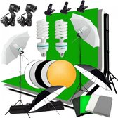 Zuochen Fotografie Studio Set - Complete Set - Fotostudio - LED Softbox - Paraplu - Lampen - Studio Lampen - Achtergronddoek - 4 Kleuren