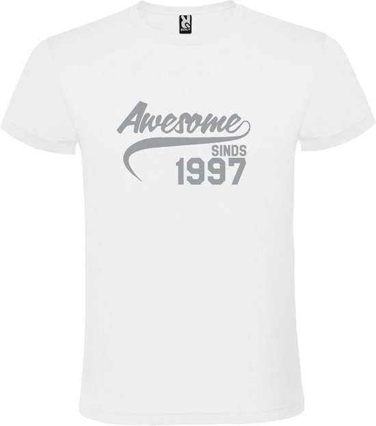 Wit  T shirt met  "Awesome sinds 1997" print Zilver size M