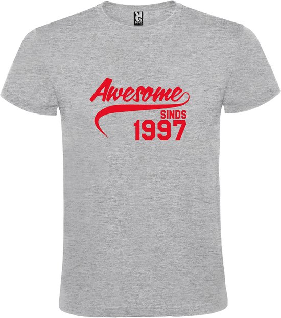 Grijs  T shirt met  "Awesome sinds 1997" print Rood size XL