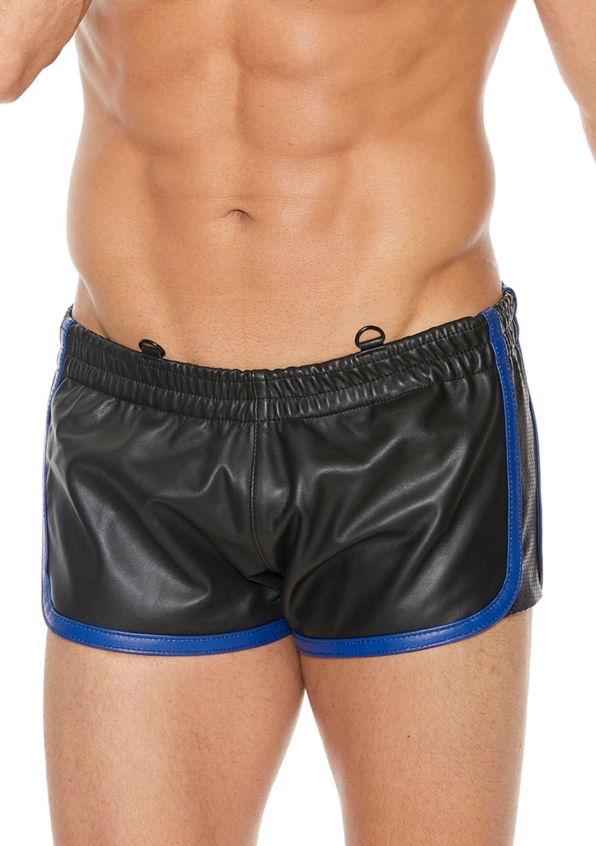 Goedkoopste Borst Bulldog Harnas - Premium Leder - Zwart / Blauw - S/M