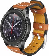 Leren Bandje Voor de Samsung Gear S3 | Galaxy Watch 46mm R800 / Leren Armband / Polsband / Oranje zilveren sluiting