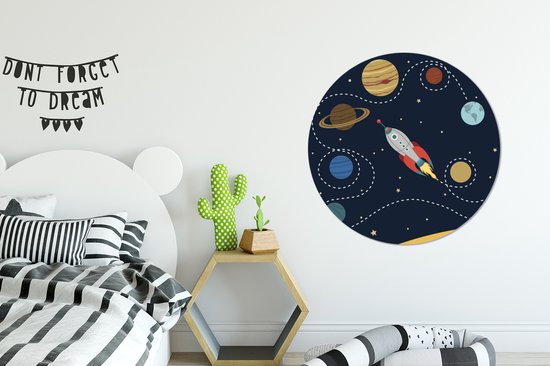 WallCircle - Wall Circle - Wall Circle - Illustration Vector Vaisseau spatial dans un système solaire simple - Aluminium - Dibond - 90x90 cm - Intérieur et extérieur