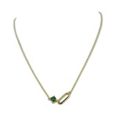 Silventi 9SIL-22165 Zilveren Ketting met Hangertje - Dames - Zirkonia - Groen - 5 mm Doorsnee - 1 Grote Schakel - 13,5 x 5 mm - Ankerschakel - 40 + 5 cm - 1,3 mm Dikte - Zilver - Gold Plated 