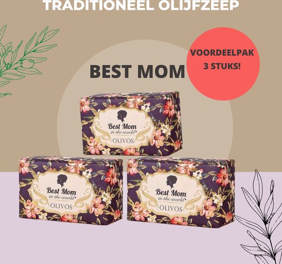 3x Olijfzeep Olivos 'Best Mom' handzeep | Olijfolie zeep | Zeeptablet met olijfolie | Badzeep | Handzeep