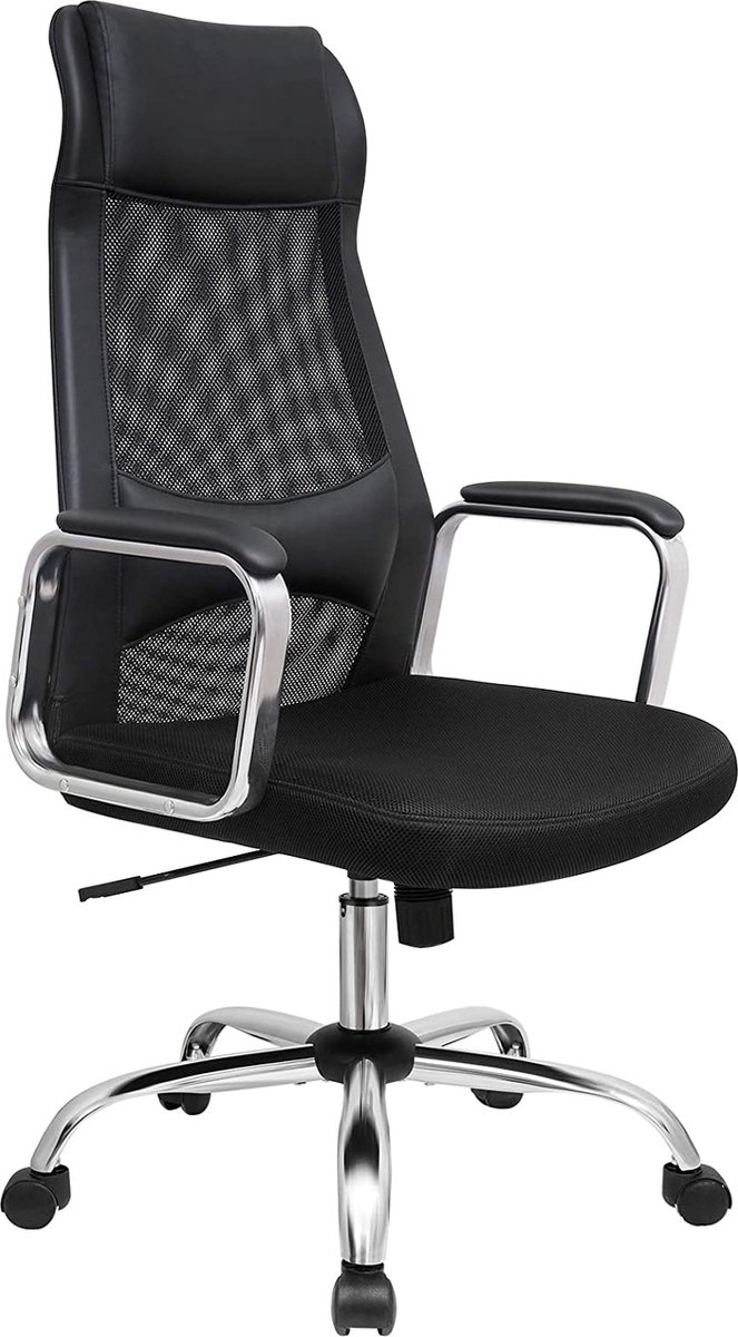 SONGMICS Bürostuhl, Schreibtischstuhl mit Netzbespannung, ergonomischer Computerstuhl, atmungsaktive Rückenlehne, mit Kopf- und Lendenstütze, höhenverstellbar, bis 140 kg belastbar, schwarz OBN33BK