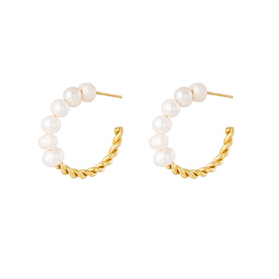 Yehwang - pearl earrings with a twist - gold - goud - parels - oorbellen