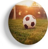 Artaza Houten Muurcirkel - Voetbal Met Goal Tijdens Zonsondergang - Ø 85 cm - Groot - Multiplex Wandcirkel - Rond Schilderij