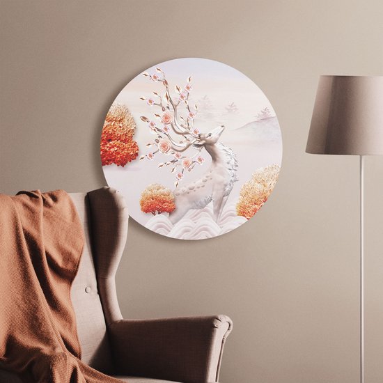 Artaza Dibond Cercle Mural Illustration 3D Cerf - Abstrait - Ø 50 cm - Klein - Cercle Mural - Tableau Rond - Pour Intérieur et Extérieur