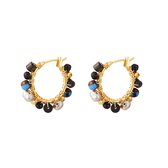 Yehwang - earring beads party - blauw - goud - stainless steel - kralen