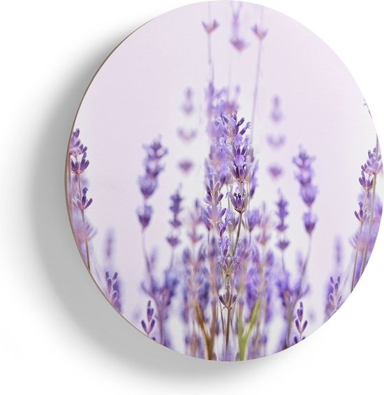 Artaza Houten Muurcirkel - Paarse Lavendel Bloemen  - Ø 40 cm - Klein - Multiplex Wandcirkel - Rond Schilderij