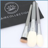 CAIRSKIN Professional Brush Set - 3 Silver Gloss Face Make-up Brushes Set - Synthethic Super Soft Quality Fibers - Wooden Gray Handles - Blending Powder Brushes - Concealer Contour