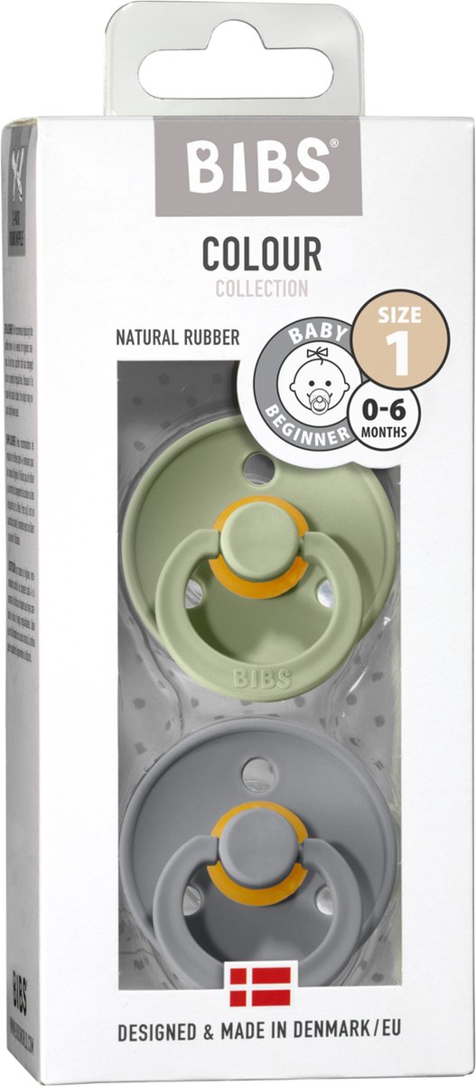 BiBS - Colour Pacifier - Stage 1 Fopspeen - 0+ maanden - 2 stuks - Sage / Cloud van BIBS — afbeelding 5