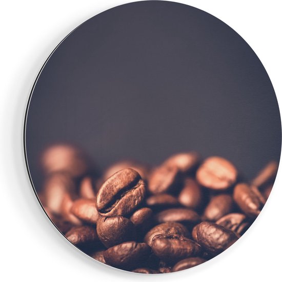 Artaza Dibond Muurcirkel Koffie Bonen Op Een Zwart Achtergrond - Ø 70 cm - Wandcirkel - Rond Schilderij - Voor Binnen en Buiten