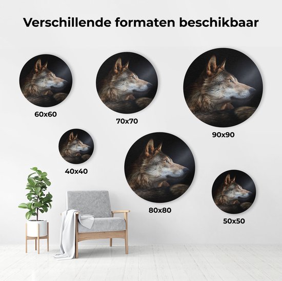 Cercle Mural Artaza Dibond - Tête De Loup Avec Un Rayon De Soleil - Loup - Ø 70 cm - Cercle Mural - Tableau Rond - Pour Intérieur et Extérieur