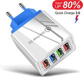 USB snel lader/Quick Charger 3.0 - USB stekker - USB Lader - Oplader voor Smartphones en Tablets - Thuislader - Universele Adapter met 4 usb poorten - telefoonstekker
