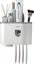 Cadeau Tip Moderne Tandpasta Dispenser-Tandenborstel Houder-Ophangsysteem-Grijs/Wit