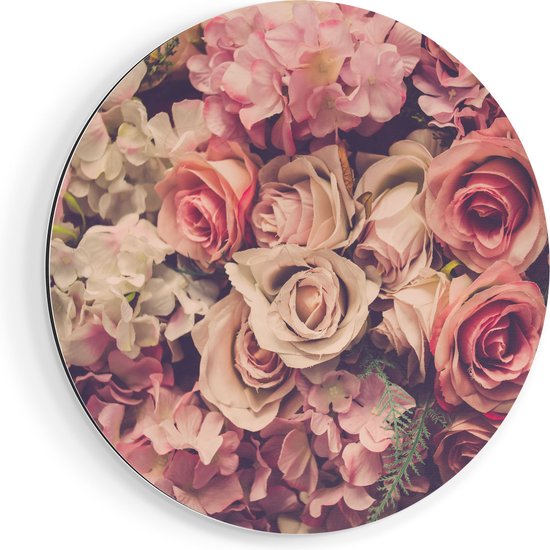 Cercle Mural Artaza Dibond - Fond Roses Roses - Rétro - Fleurs - Ø 80 cm - Groot - Cercle Mural - Tableau Rond - Pour Intérieur et Extérieur